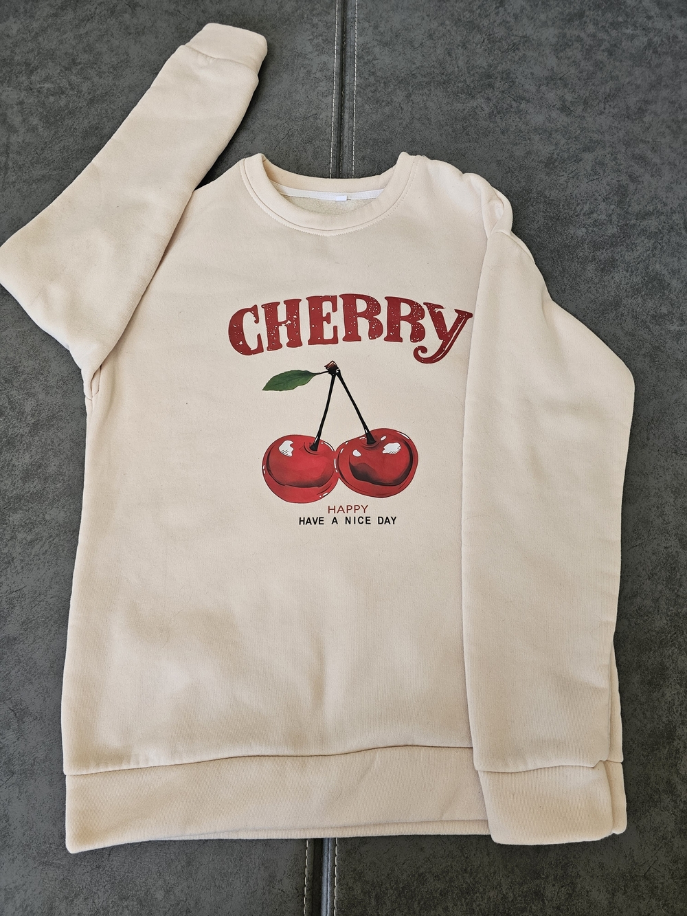 Cherry Graphic Sweatshirt - Beige Womens Medium
